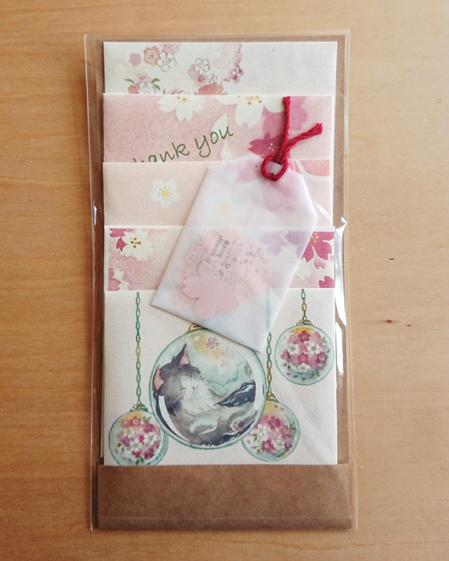 封筒型メッセージカード 桜 カードと桜のシールセット Atomic オリジナルイラストで製作 スマホケース エコバッグ レターセットetc