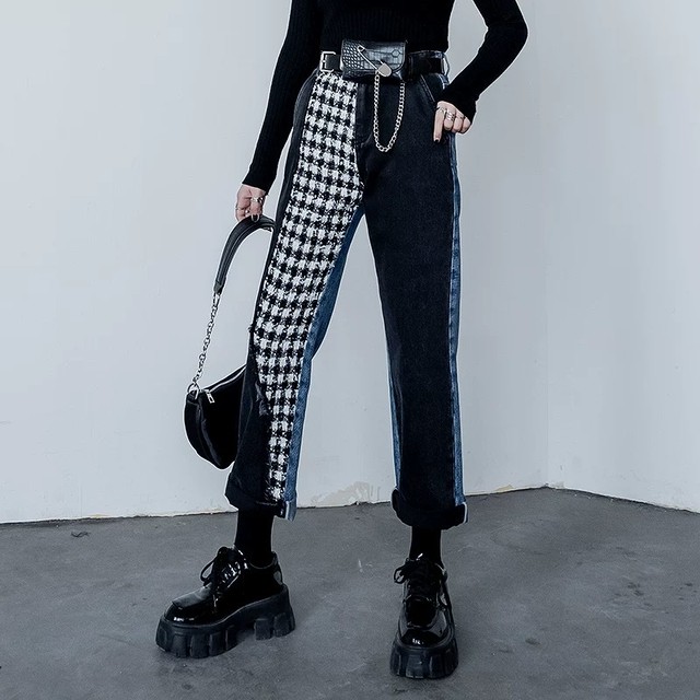 one side check pants