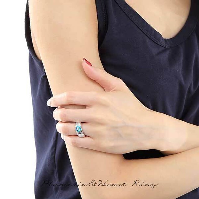 ハワイアンジュエリー リング 指輪 レディース おしゃれ 太め ハート オパール プルメリア 女性 7mm かわいい 安い Hawaiian Rose Glitter ハワイアンジュエリー リング ネックレス 通販