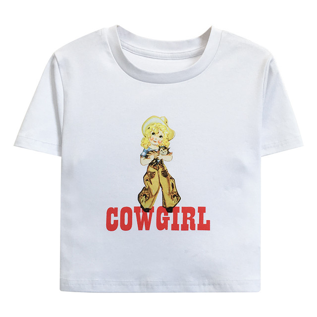 新作 seven漫画の手紙プリントtシャツ女性の夏の半袖ラウンドネックの綿の短い段落の白いカジュアルなcomionate ショート ホワイト コットン サマー 夏物 Oネック Seven Hac