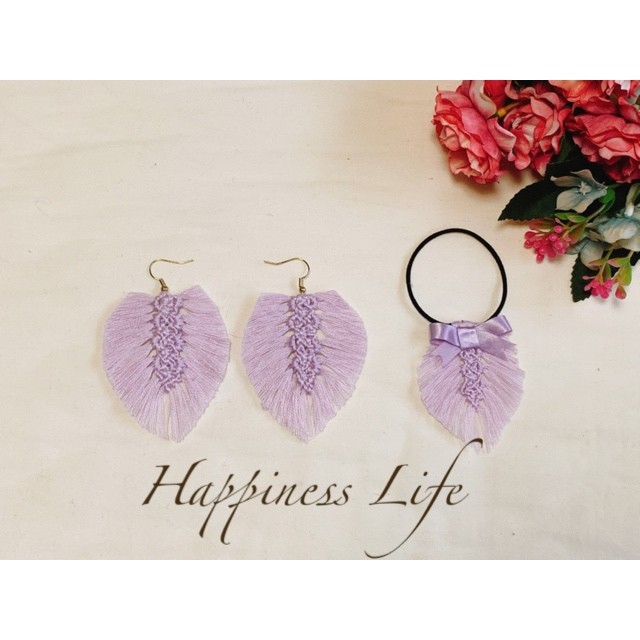 親子でお揃い マクラメ編みのピアスとヘアゴム Happinesslife