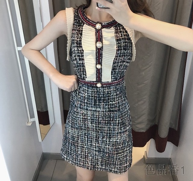 バイカラー ノースリーブツイードワンピ Loner Select 韓国ファッション 海外ファッション セクシーコーデ ギャル服