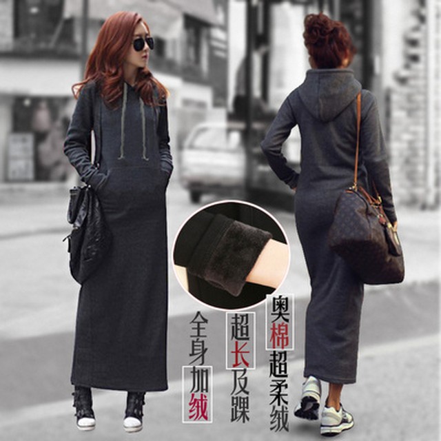 ワンピース マキシ丈 ロング丈 裏起毛 パーカーワンピ ニット フード 大人 おしゃれ カジュアル 無地 シンプル 冬 大きいサイズ Ueno0035 Poillypecoraワンピースストア