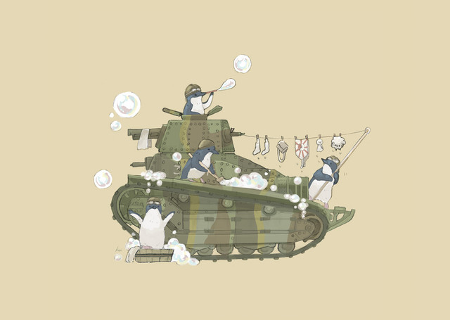 【南極ホタル堂】 複製画「Penguin Tank Type 89 I-Go medium tank & Little penguin」