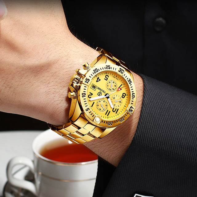 Teviseメンズ腕時計機能ダイヤル自動機械式時計高級金腕時計男性ゴールドウォッチレロジオmasculino Gold Braverybase