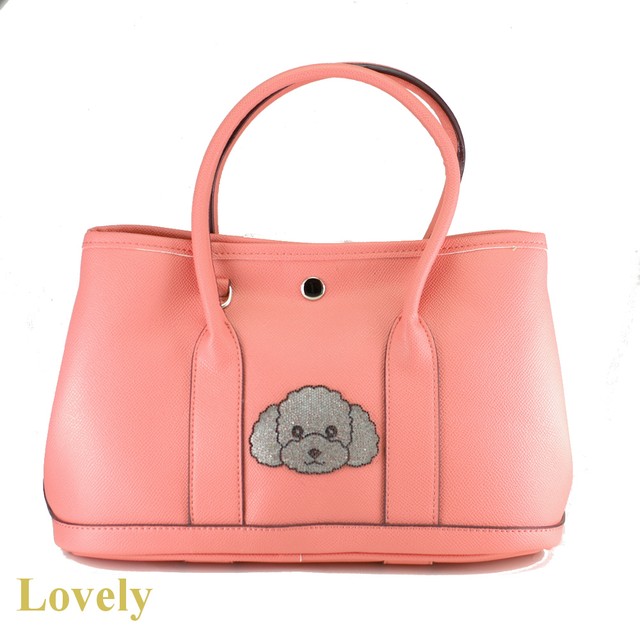 バッグ キラキラプードル ハートカラフルストラップ付 トートバッグ ピーチオレンジ Lovely Nagoya