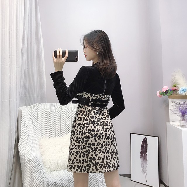 トレンド レオパード柄 キャバドレス ミニドレス ミニワンピース ベロア パーティードレス お呼ばれ パーティー 記念日 Dress Suba