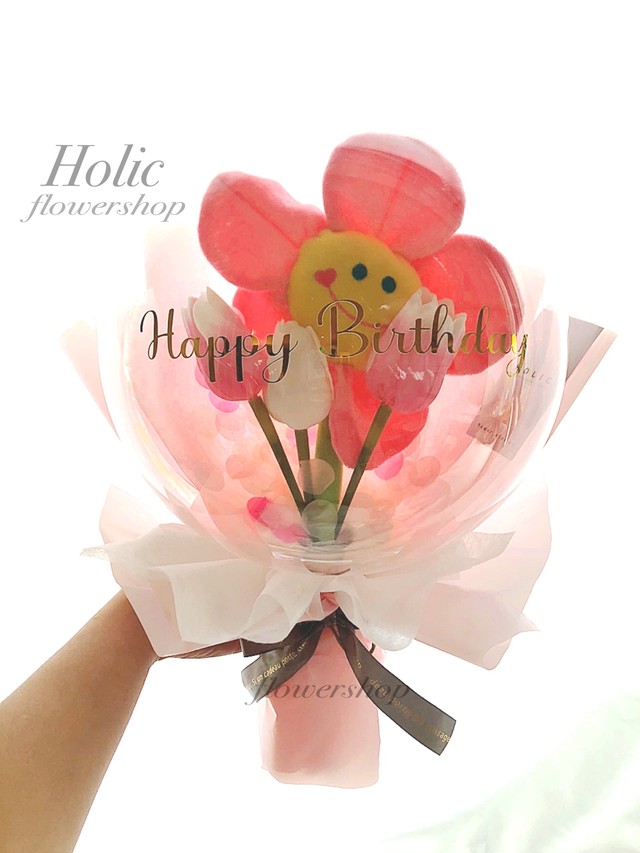 チューリップとぬいぐるみのバルーンフラワーp 花束 誕生日 プレゼント Holic