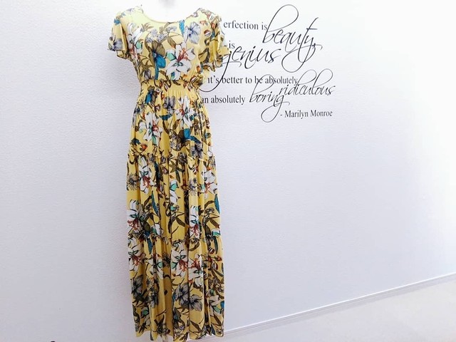 サマーワンピース フレア イエロー Dua Puluh