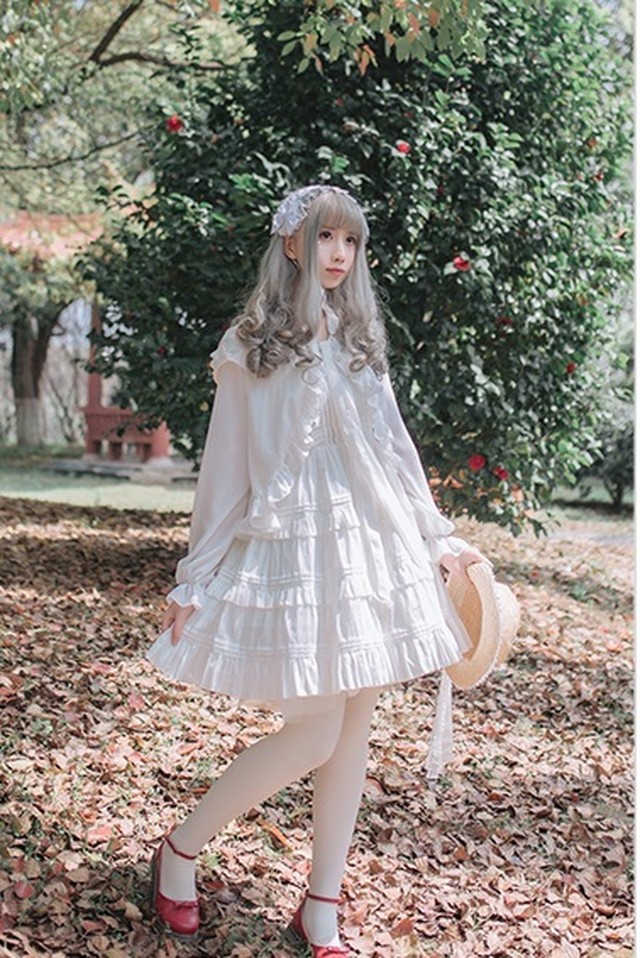 ロリータ ジャンパースカート ワンピース お嬢様風 ロリータ風ファッション ホワイト Gl 30 Benectgoth
