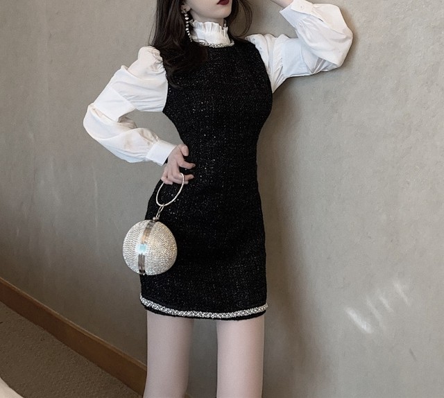 ワンピース ミニ丈 ハイネック 長袖 パフスリーブ クラシカル 大人可愛い 春 秋 冬 お出かけ デート W A 0101 Bell ベル もっと気軽に もっとオシャレを