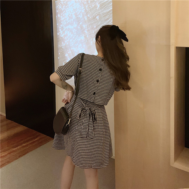 背中見せ あざとかわいいチェック柄ワンピース プチプラ韓国ファッション通販 Mocchida モッチダー