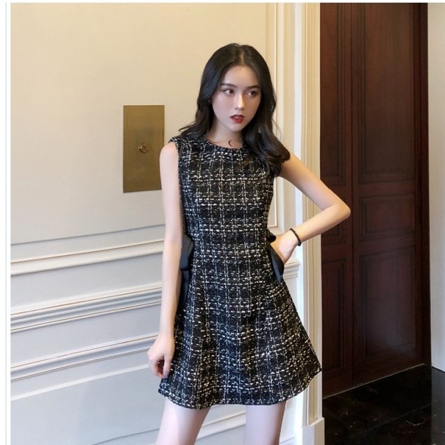 大人カジュアル レディース 春服 チェック柄 ミニ丈 ツイードワンピース ノースリーブワンピース ミニワンピース Aラインワンピース レデ Basecamp49