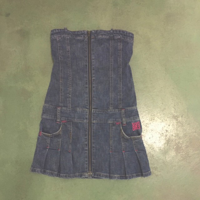 送料無料 デニムベアワンピース プリチー 古着 リメイク