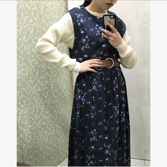 Laura Ashley One Piece ノースリーブ ワンピース花柄 ブルー ｕｔａ５