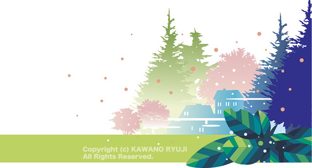 桜と森のイラスト背景 Aiベクターデータ Kawano ストックイラスト直販所