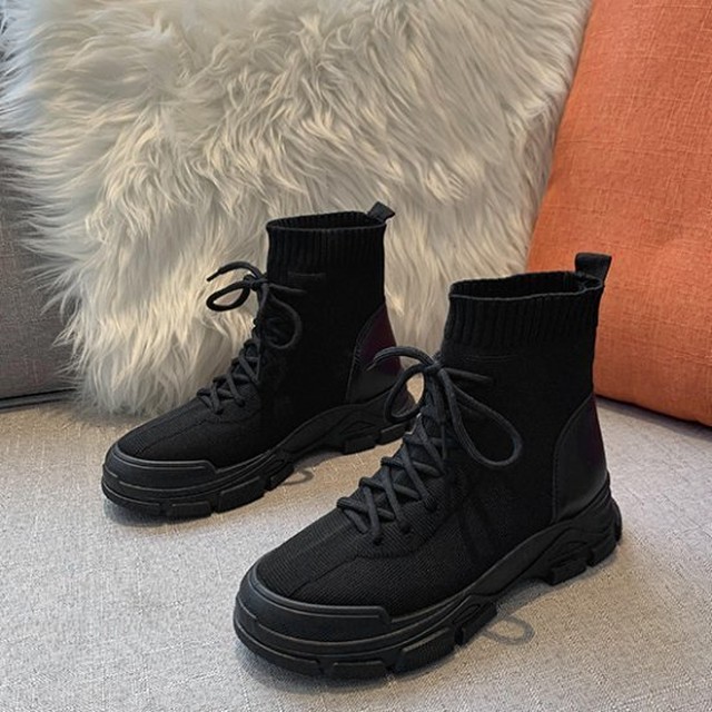 スニーカー レディース スニーカー ブーツ 黒 ブランド ショートブーツ 厚底 レースアップ 冬新作 スニーカー レディーススニーカー ブーツ 黒 ブランド ショートブーツ 厚底 レースアップ 冬新作 Leaflower 001 リーフラワー レディースファッション専門店