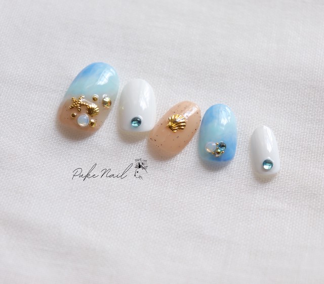 Pukeネイル No 436 ブルー 海 夏 旅行 出かけ リゾートネイルチップ ネイルチップ つけ爪 購入ならpuke Nail