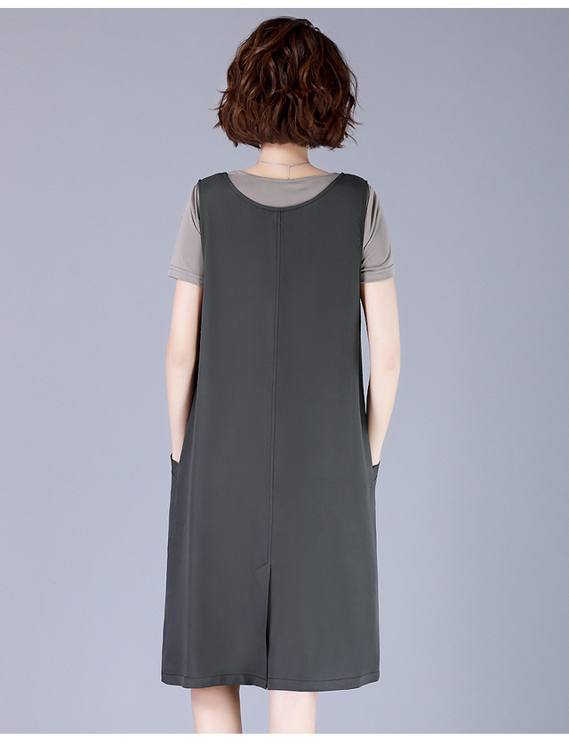 ツーピース ワンピース ノースリーブ 膝丈 カットソー 半袖 シンプル 無地 大人カジュアル 夏 Quadrifolie クローバー