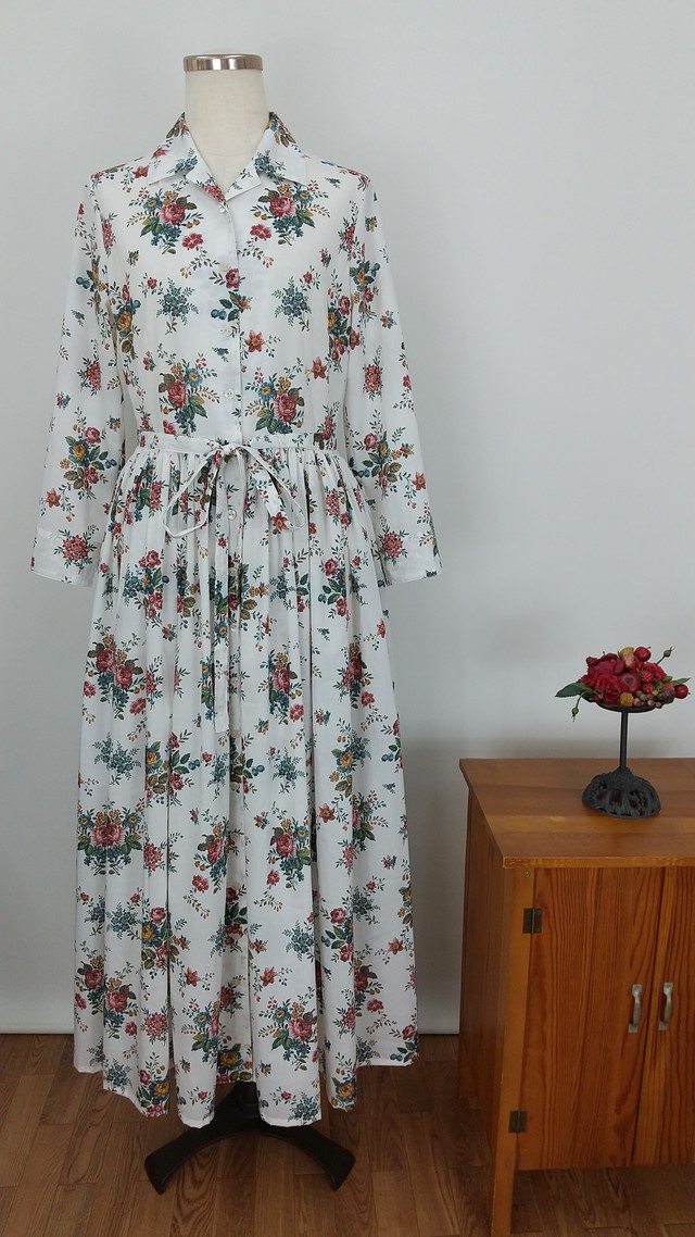 リバティプリント使用 9分袖開襟 マキシ ワンピース オーダー Itorenka