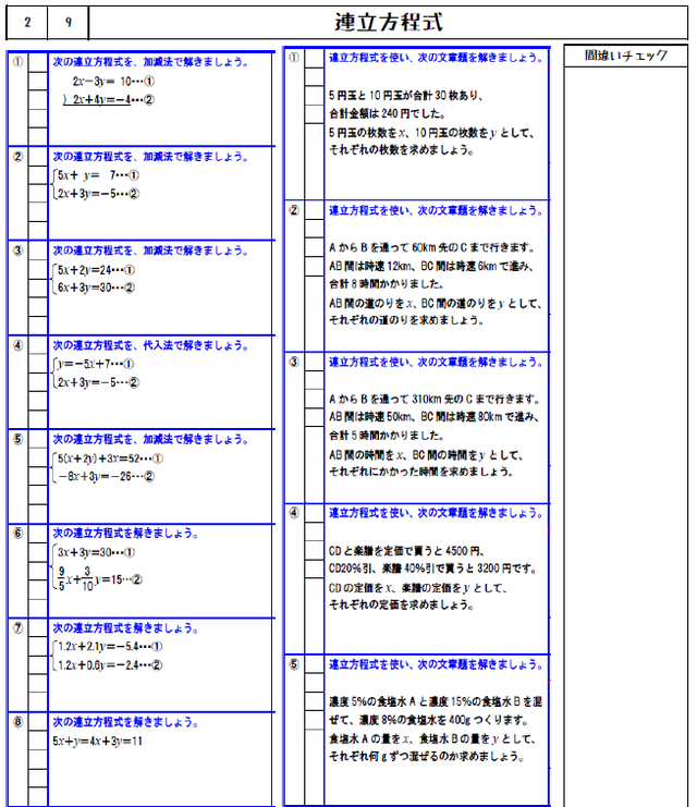 数学中2 単元復習用プリント 勉強に困ったときの教材屋