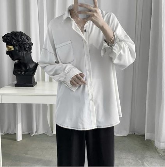 メンズ シャツ 韓国 長袖 シャツ 人気 肩落ち 送料無料 Jb 1