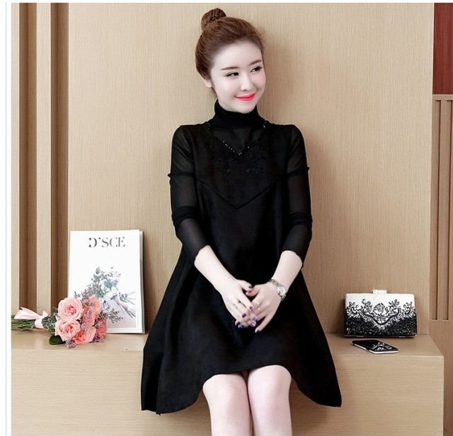 セレブ風 ワンピース ワンピース レディース 切替えワンピース 長袖ワンピース ショート ワンピ 色違い メッシュ 大きいサイズ 切り替え Basecamp49