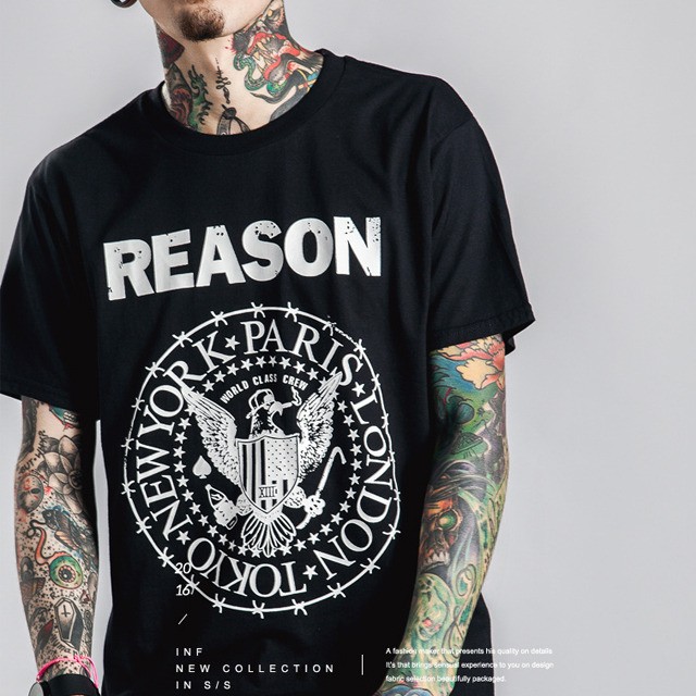 送料無料 アメリカ風プリントreason メンズtシャツ Infオリジナル倉庫