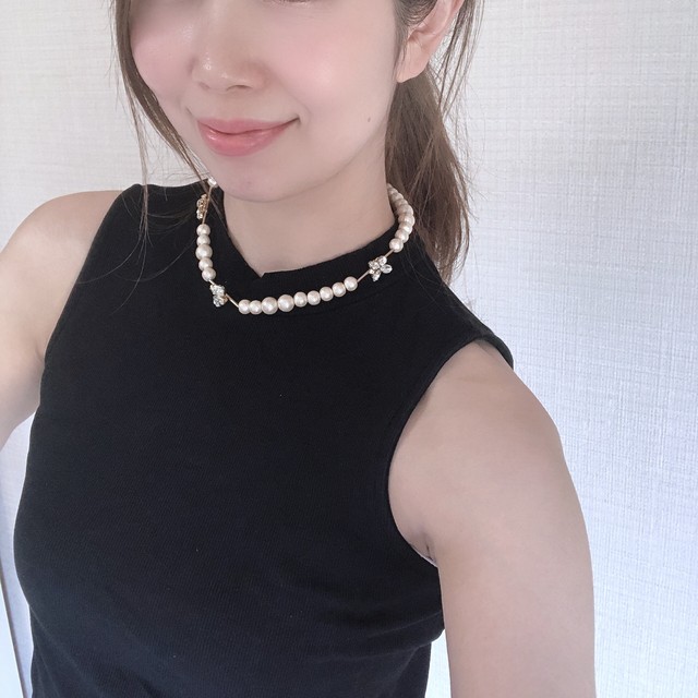【ネックレス】ビジューとコットンパールのチョーカーネックレス 人気アクセサリー