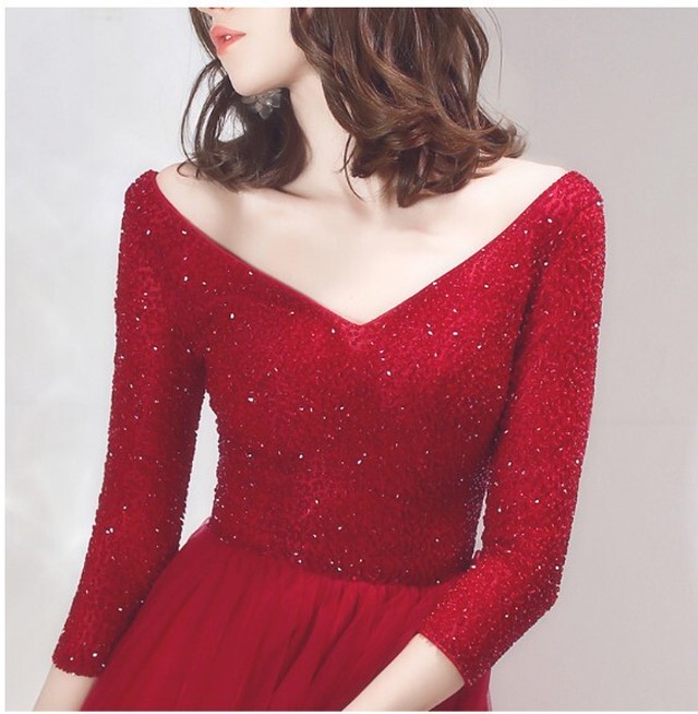美品 イブニングドレス ワインレッド エンパイアラ イン カラーストーン Ynswedding23