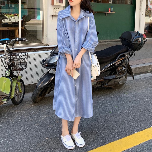 ストライプシャツワンピース
