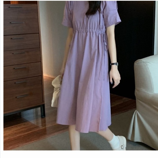 クラシカル ワンピース ワンピース レディース 半袖ワンピース ロング丈ワンピース ハイウエスト シンプル カジュアル Basecamp49