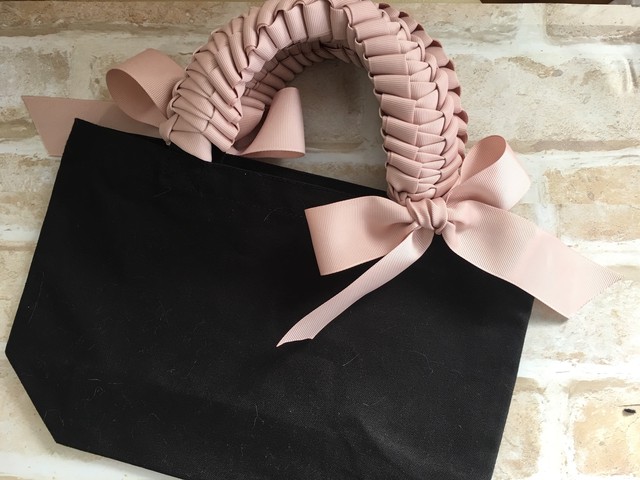 持ち手がふわふわで可愛い リボンのトートバッグ くすみピンク Smile 5