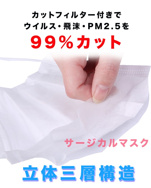 送料無料 即日発送 在庫あり 使い捨て マスク サージカルマスク 三層構造 白 白色 不織布 50枚入り レギュラー 男女兼用 大人 立体 伸縮性 ウィルス飛沫 花粉 防寒 Pm2 5 フィルター 箱 ハウスダスト 風邪 対策 耳が痛くならない 在庫あり Adays