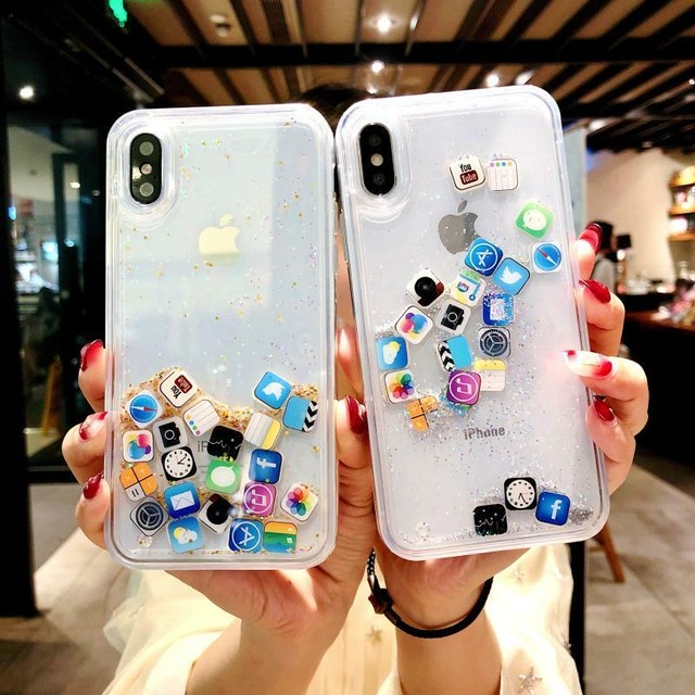 Iphoneケース カバー アイフォン スマホケース アイコン アプリ キラキラ おしゃれ ゴールド クリア 透明 お揃い ペア K096 Koreanplus 韓国ファッション コリアンファッション オルチャンファッション