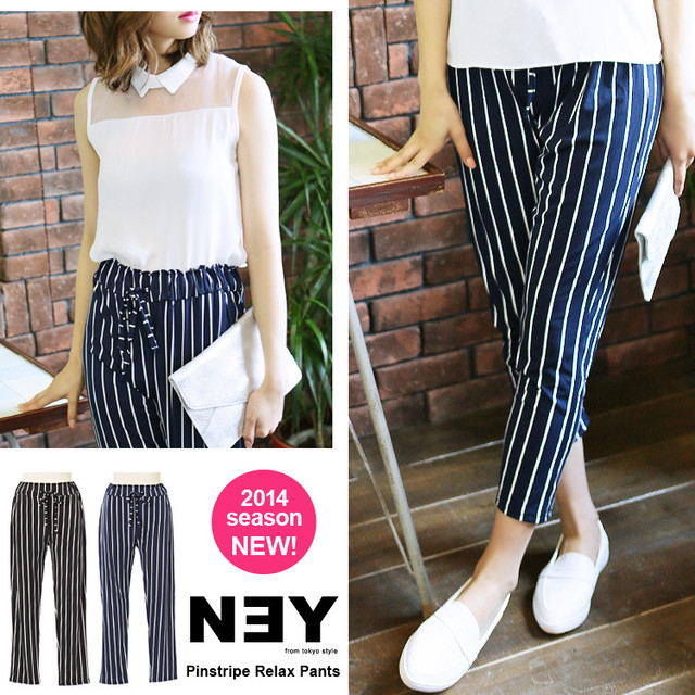 クロップド丈 リラックスパンツ ピンストライプ柄 レディース ボトムス ゆるstyle 14 秋 冬 流行 ゆったり 履きやすい レディースセレクトショップimpressed インプレスト