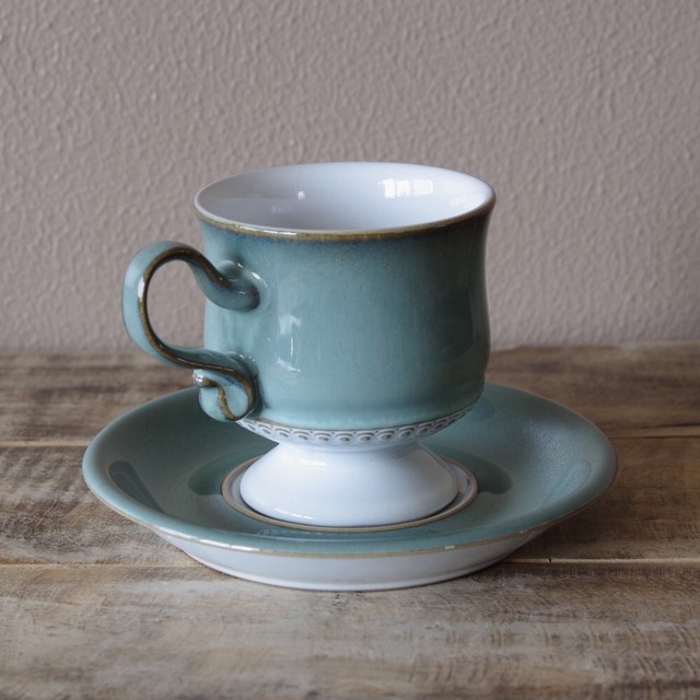 イギリス ビンテージ 食器 デンビー ベニス Denby Venice コーヒーカップ ソーサー 0301 1 6 アンティーク レトロ モダン シンプル 陶器 グリーン Flohmarkt フローマルクト