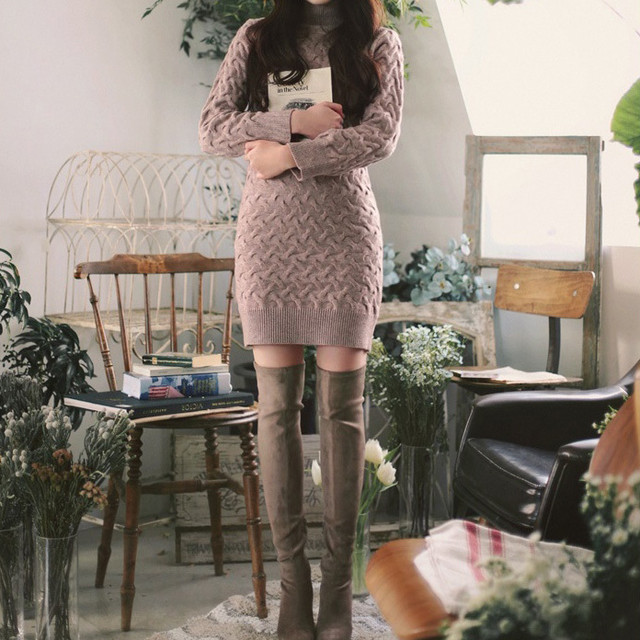 送料無料 タートルネック ニット ワンピース ミニワンピ 長袖 ショート丈 ミニ丈 タイト 秋冬 ベージュ グレー a556 La Vie En Rose