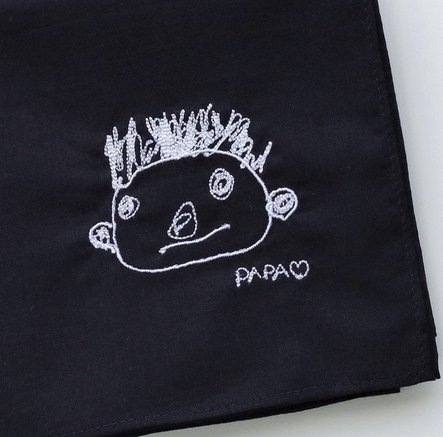 オーダーメイド刺繍 コットンネイビーハンカチ Havelife
