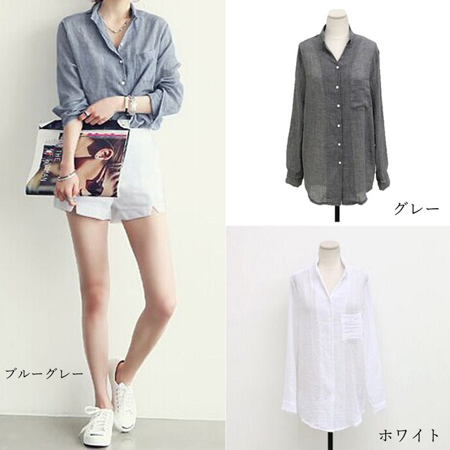 リネン シャツ ブラウス 長袖 シャツ ゆったり トップス レディース 春 きれいめ 襟付き Infini Arc En Ciel