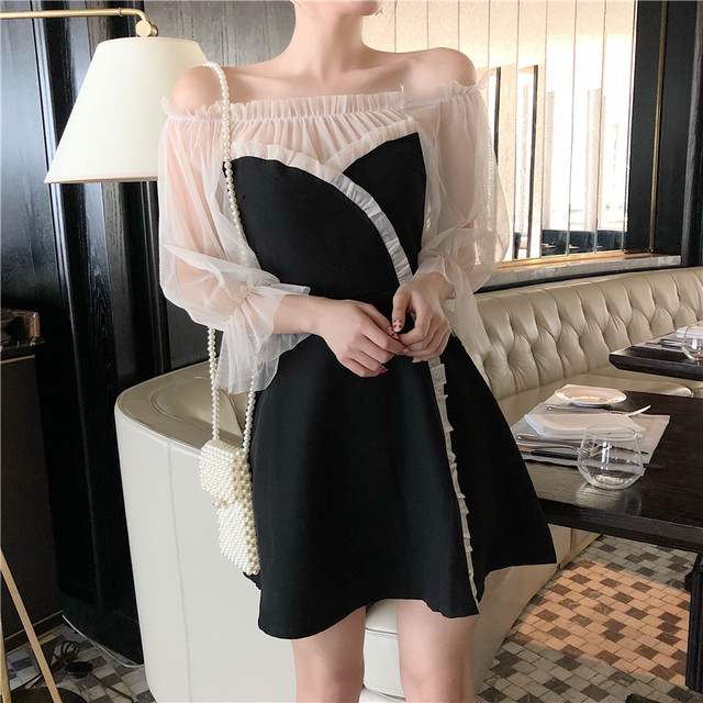 オフショル ミニワンピース キャバドレス ミニドレス バイカラー オフショルダー きれいめ シースルー レース セクシー 10代 代 パーティー お呼ばれ 女子会 Rcsb Dress Suba