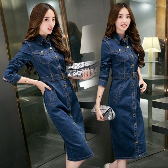 デニム ワンピース タイトワンピ レディース 秋冬 デニム 膝丈ワンピース ベルト 長袖 大きめサイズ 秋 シャツワンピ カッコイイ Shopmall To You