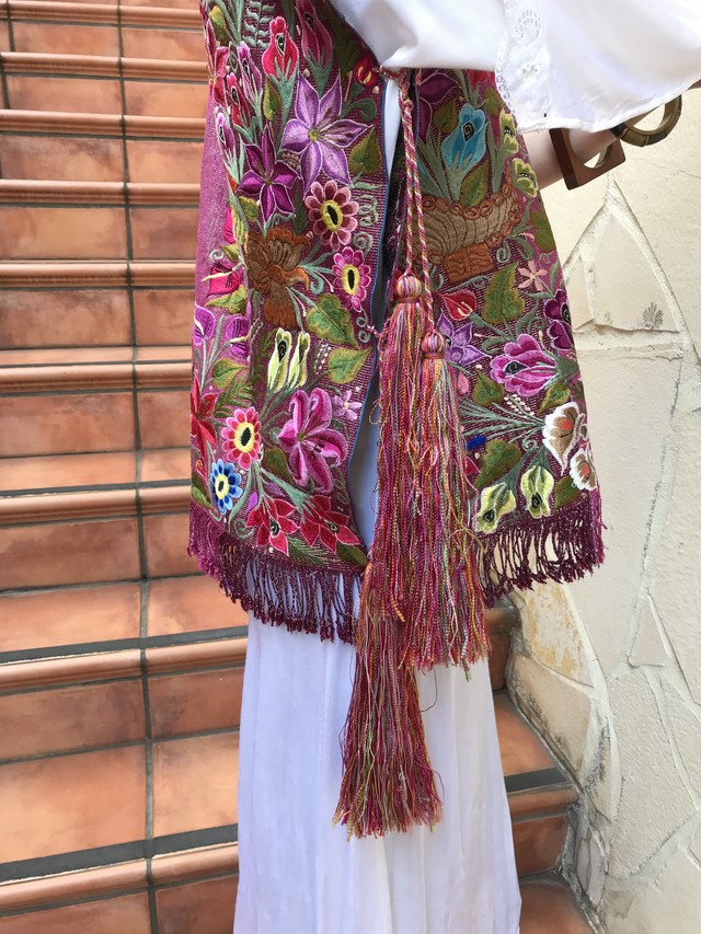 Vintage Guatemala Pink Lame Floral Embroidery Fringe Tops ヴィンテージ グアテマラ ピンク ラメ 花柄 刺繍 フリンジ トップス Riyad Vintage Shop