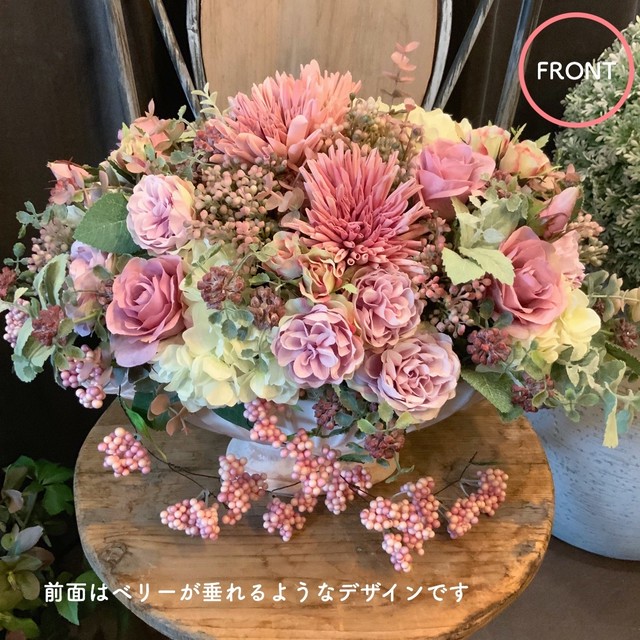 ご自宅や店舗のインテリアに アートフラワーアレンジメント アンティークピンク オーバル Flowers Lithophos フラワーズリトフォス