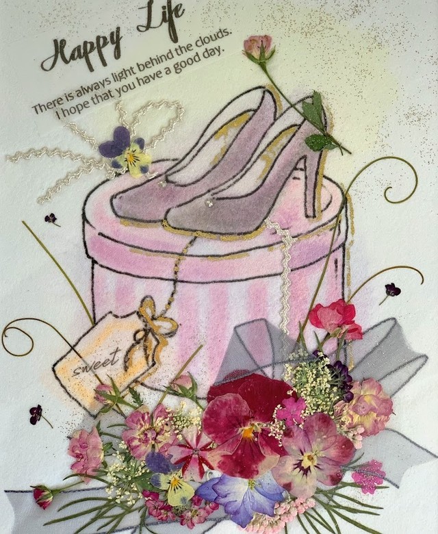 おしゃれモダンなハイヒールオンボックス 押し花アート額０２ Kobeyuka