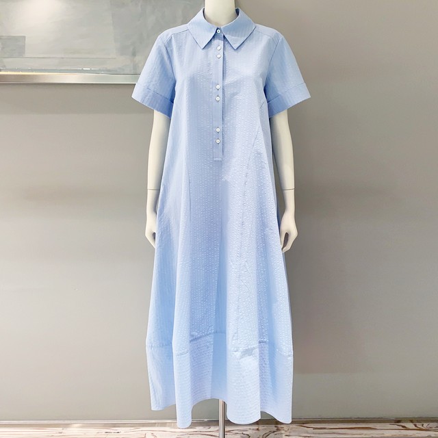 Bamford バンフォード 半袖 シャツワンピース コットンサッカー素材 Tulip Shirt Dress 綿100 ライトブルー 21ss Selettivo Online Shop