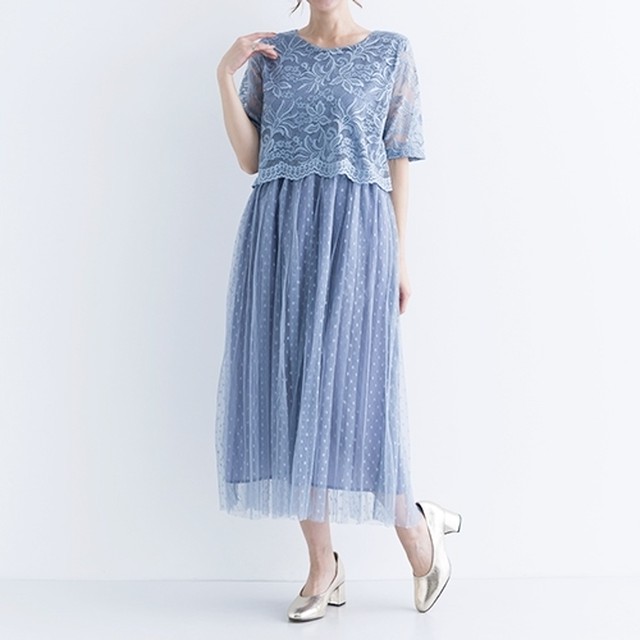 ドット チュール レース ワンピース ミントグリーン Memory Glass