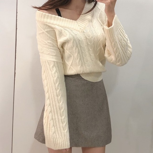 セットアップ レディース Vネック ニット ミニスカート 上下セット 韓国 ファッション レディース 春服 春物 ラップスカート オーバーサイズ ニット コーディネートセット 春 ニットトップス スカート ２点セット Vestito