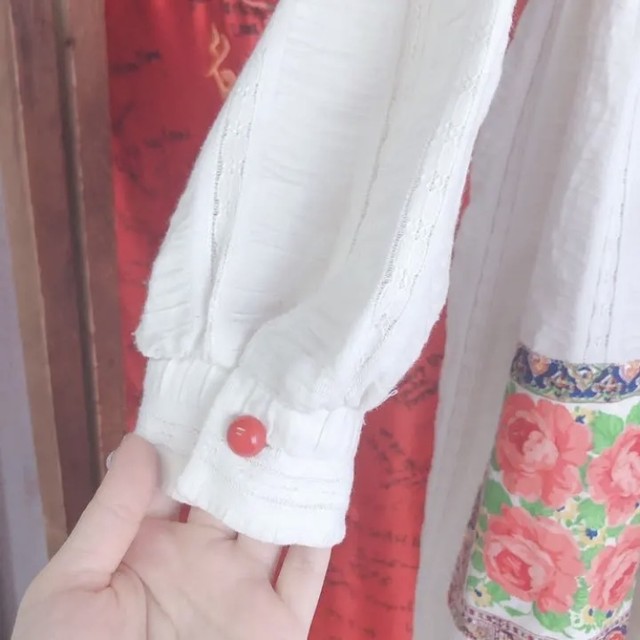 279 シアーコットンミニシャツワンピース ホワイト 花柄 Ranunculuss