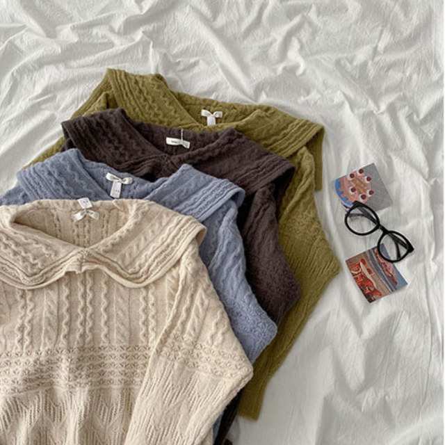 〈カフェシリーズ〉ドールカラーフリルセーター【doll color frill sweater】